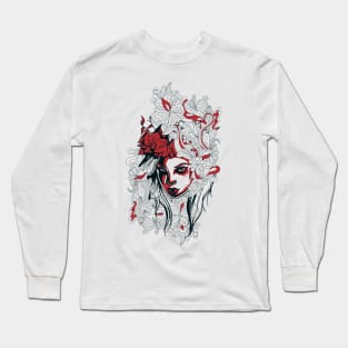 girl’s face on a floral background Long Sleeve T-Shirt